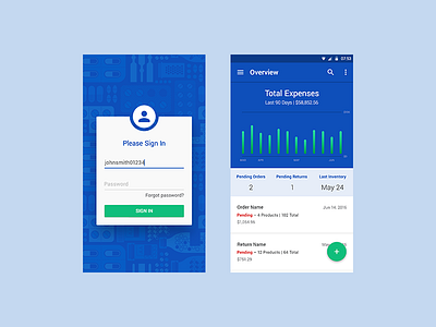Mobile Order Inventory App android app blue clean dashboard google green login material design mobile stats