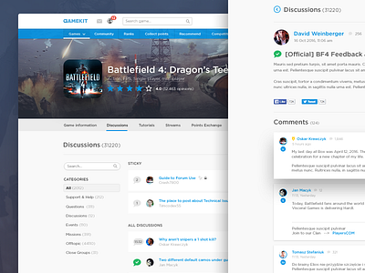 Game Community comments community discussion game header post profile topic ui ux webdesign website