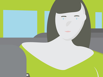 Sitting on the bus blue bus green lady minimal phone