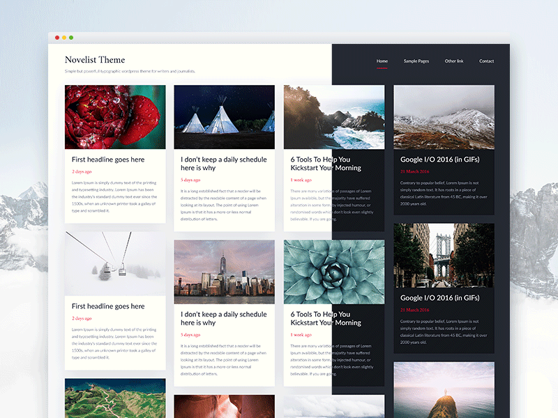 Novelist - grid based lightweight Wordpress theme animated dark grid light masonry red template theme white wordpress