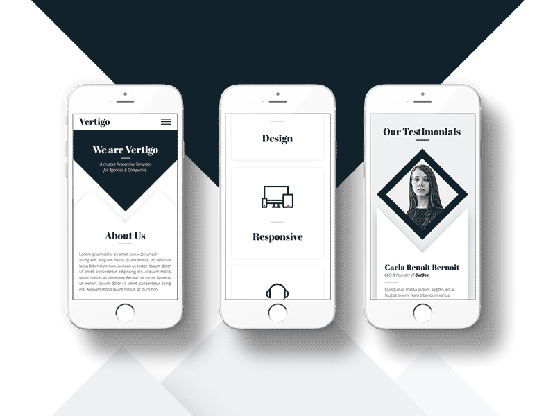 Vertigo - WordPress Template (Mobile) creative design freelance iphone mobile portfolio template theme ui web website wordpress