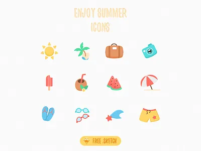 Free sketch icons - Enjoy Summer Vacation color colorful free icons illustration sketch summer ui ux vacation