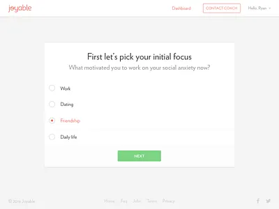 Initial Focus joyable radio button social anxiety