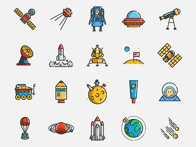 Space icons astronaut flaticon iss lander meteorite moon radar rocket satellite space