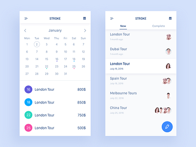 Stroke app calendar data icon messages sketch travel ui