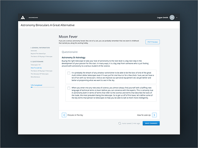 Questionnaire UI document form progress progressbar question section table of content ui