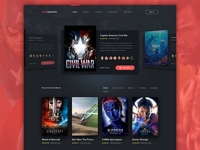 #Exploration | Movie Streaming 2 card carousel dark desktop diffuse homepage landing movie shadow thumbnail web