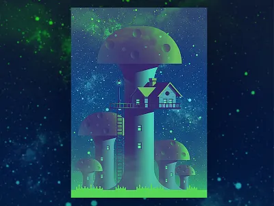 Another Galaxy galaxy home house illustration lamp muchroom night poster stars vector world