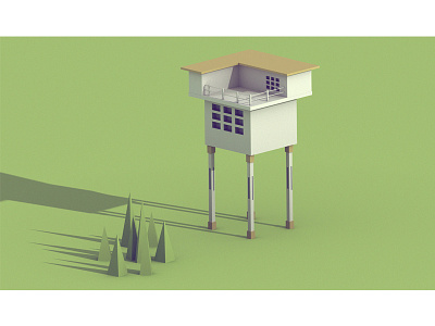 Landscape WIP 3d blender building grass house isometric landscape low poly model study tree