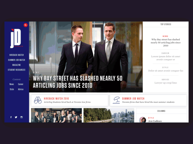 Content heavy website contentheavy grid homepage law lawyer listing magazine masonry news newspaper toronto website