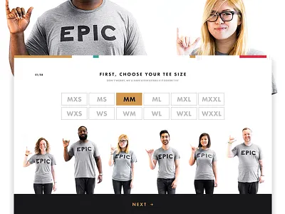 Choose your Tee Size big button e commerce epicurrence event shopping size selection t shirt tee