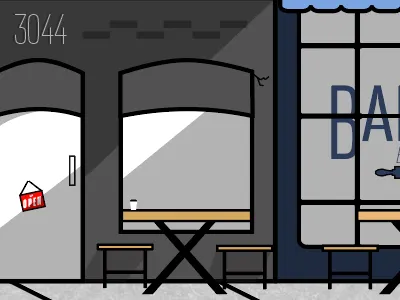 Fonts.com Hero image sneak peek banner cafe fonts.com hero illustration pet store store front wip