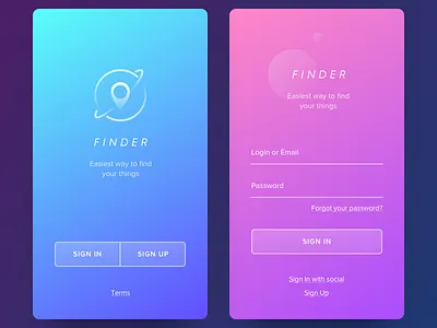 Finder App app buttons find finder glass ios login lost signin signup sketch ukraine
