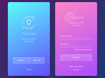 Finder App app buttons find finder glass ios login lost signin signup sketch ukraine