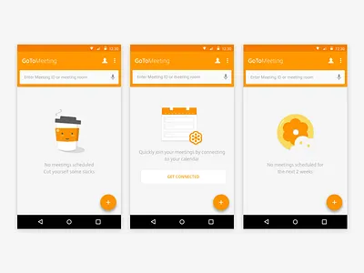 No Meeting android calendar donuts empty state， coffee mug illustrations meeting orange