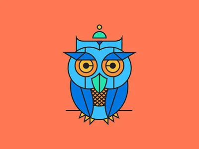 Owl Icon animal blue bright geometric icon orange owl
