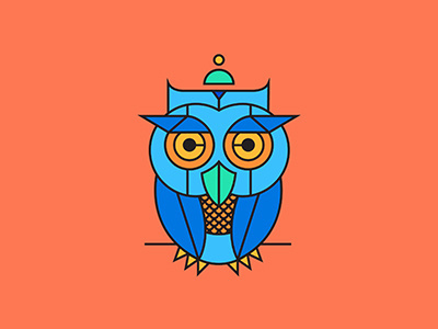 Owl Icon animal blue bright geometric icon orange owl