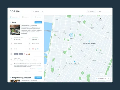Dorsia Cards View button clean emoji icons map product ui ui design white