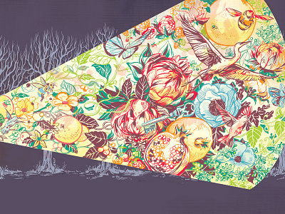 On Gratitude birds crane decorative digital editorial floral flowers illustration ink insects magazine process