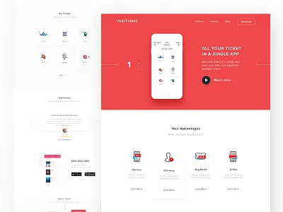 Ticket app Landing app icons ios landing landing page minimalist ticket web
