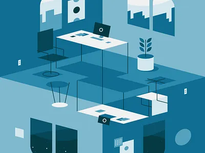 Hightail Collaboration collaboration flat illustration optical illusion rooms