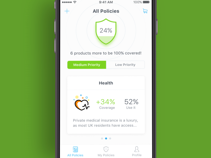 Your Personal Insurance animation cards insurance interface ios ios interface personal policies shield ukraine