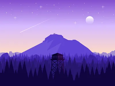Firewatch firewatch forrest gradient illustration landscape moon mountain purple