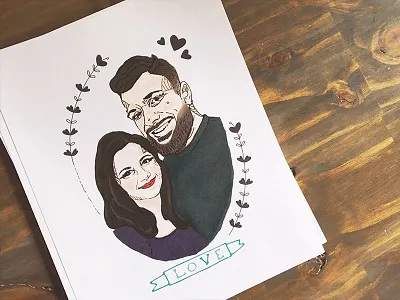 B & K couple digital drawing illustration love portrait print