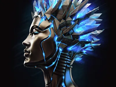 Valkyrie 3d alekscg cgi droid female glow head kuskov render robot valkyrie
