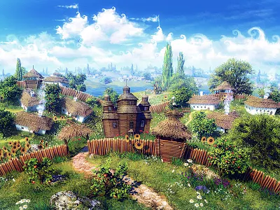 Fairy Tale///Danone 3d alekscg castle clouds danone fairy tale flowers green kuskov render