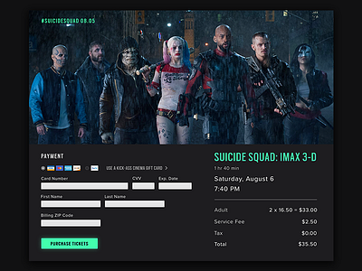 Daily UI 002: Credit Card Checkout check out cinema daily ui challenge dark movie movie theater payment suicide squad ui design