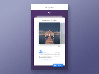 Location App Slider app blue buttons concept design glowing layered light location slider tags white