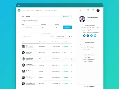 Employee Directory for Enterprise collaboration dashboard enterprise filter intranet members profile results saas search sort team