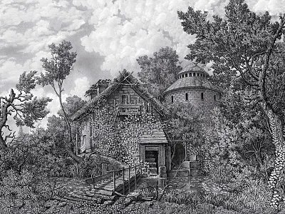 Mill alekscg black draw kuskov mill nature pencil draw white