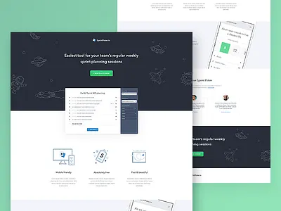 SprintPoker.io - landing page design cta illustration iphone landing light page testimonial webdesign