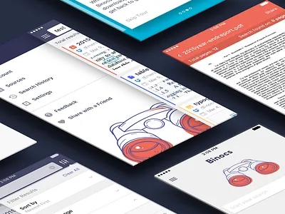 Binocs Mobile App android hamburger icons illustration ios search ui ux