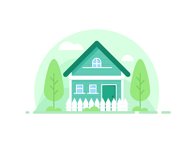 Green House house illustration mountain tree