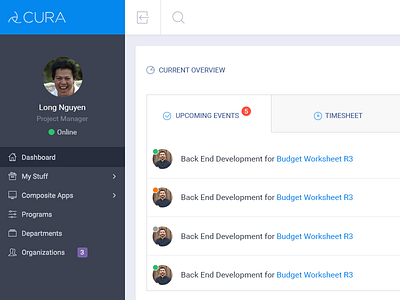 Cura Dashboard admin dashboard medical software ui