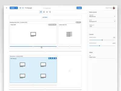 Page editor create drag and drop editor editorial newsroom side panel targeting teaser ui ux