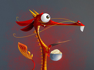 Mu Shu character design china chinese digital art dragon drawing gold illustration monster oriental red yellow