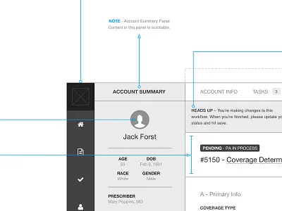 Account Workflow Wireframe annotations application dashboard desktop panels web app wire wireframe