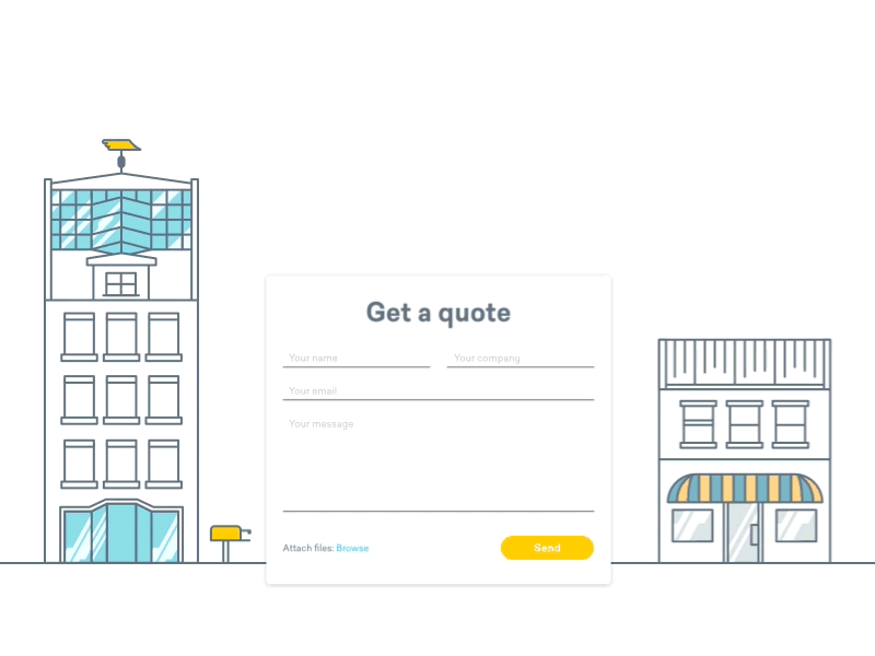 Landing Page Contact Form Animation animation city clean contact form ecommerce flat principle ui user experience ux website woocommerce