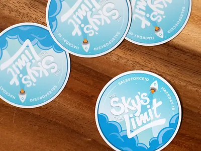 Hackday 16 sticker badge blast off clouds emblem hand lettering illustration rocket salesforceiq sky sticker