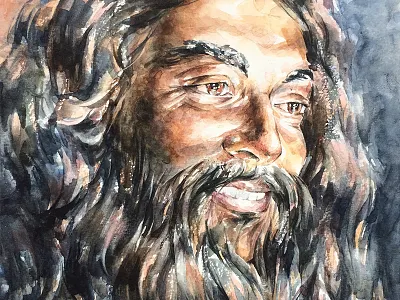 Beard man beard eyes face man painting paper portrait smile watercolor