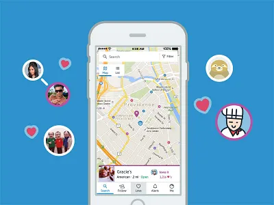 WoM Default Map Screen app food foodie map restaurant result search ui