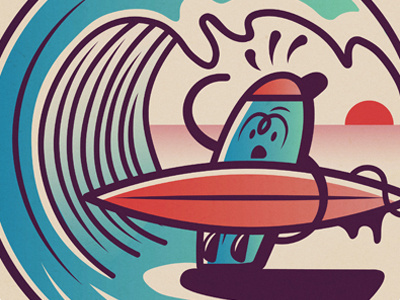 Surf's Up board bold character gradient graphic ocean sticker sunset surf wave