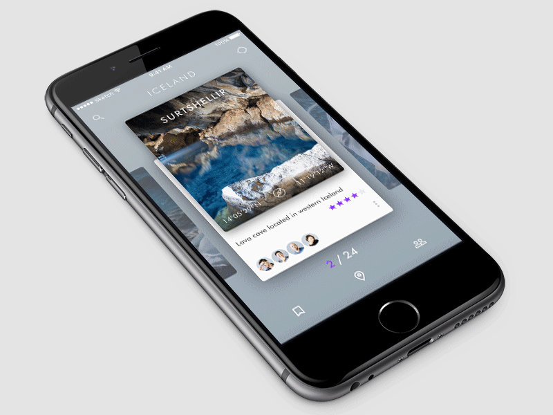 Iceland Travel App Concept cave iceland ios iphone layout mountain product design travel ui ux waterfall