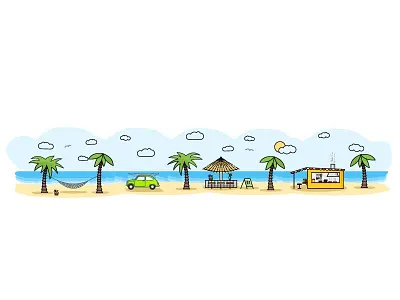 Beach Life bar beach coconut coctail illustration line art palm sun surfing vacation