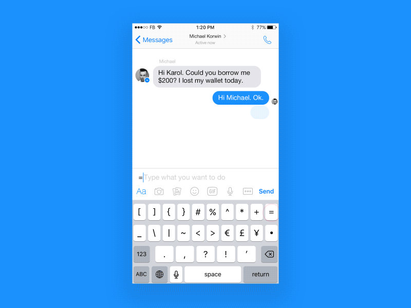 Messenger Bots - Payment Concept (Paypal) bots ui bots ux gif messenger messenger bots minimal ui paypal ux animation