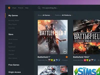 Origin - Desktop Client Redesign app creative grenade dark ui desktop desktop app esports gaming origin ui video games web app